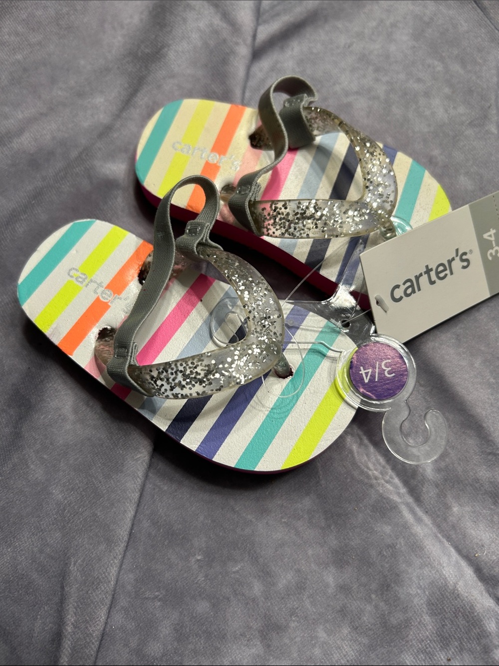 Carter's Silver Glitter Strap Rainbow Stripe Baby Sandals